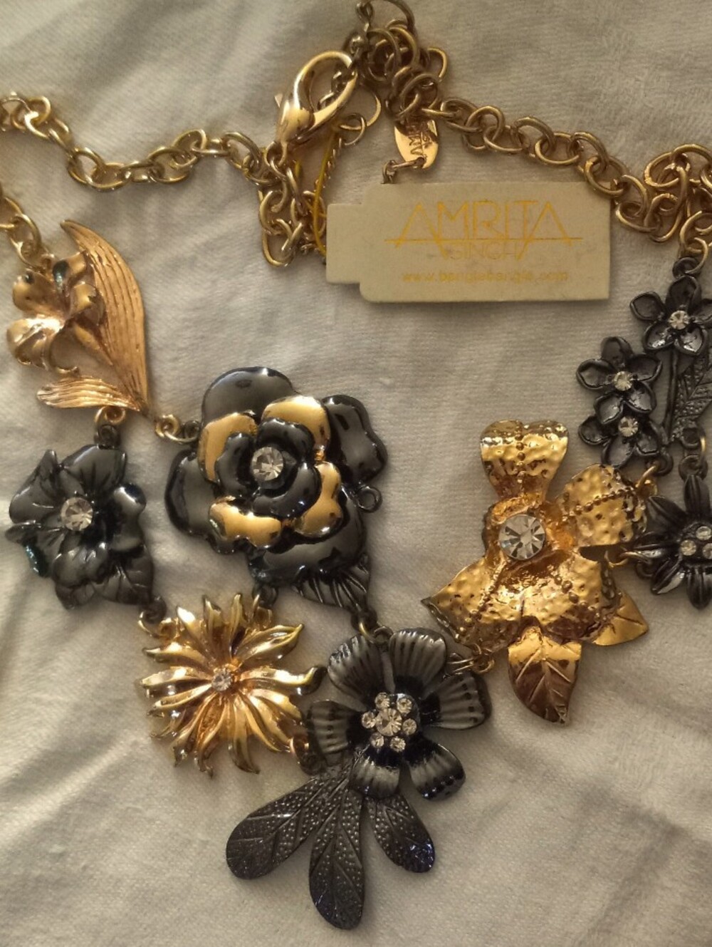 Amrita Singh Two-Tone Floral Cluster Necklace in Gold and Gunmetal